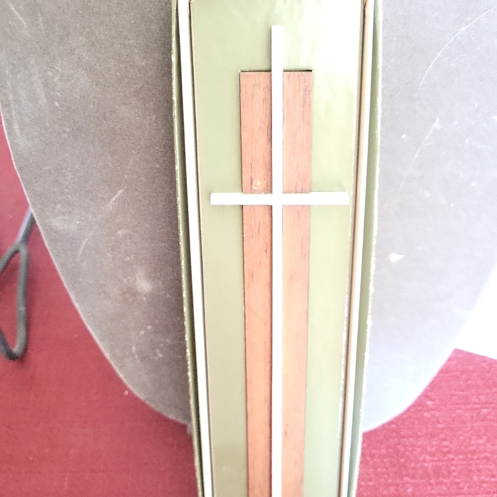 MCM 60's Walnut Wood and Silver Metal Cross